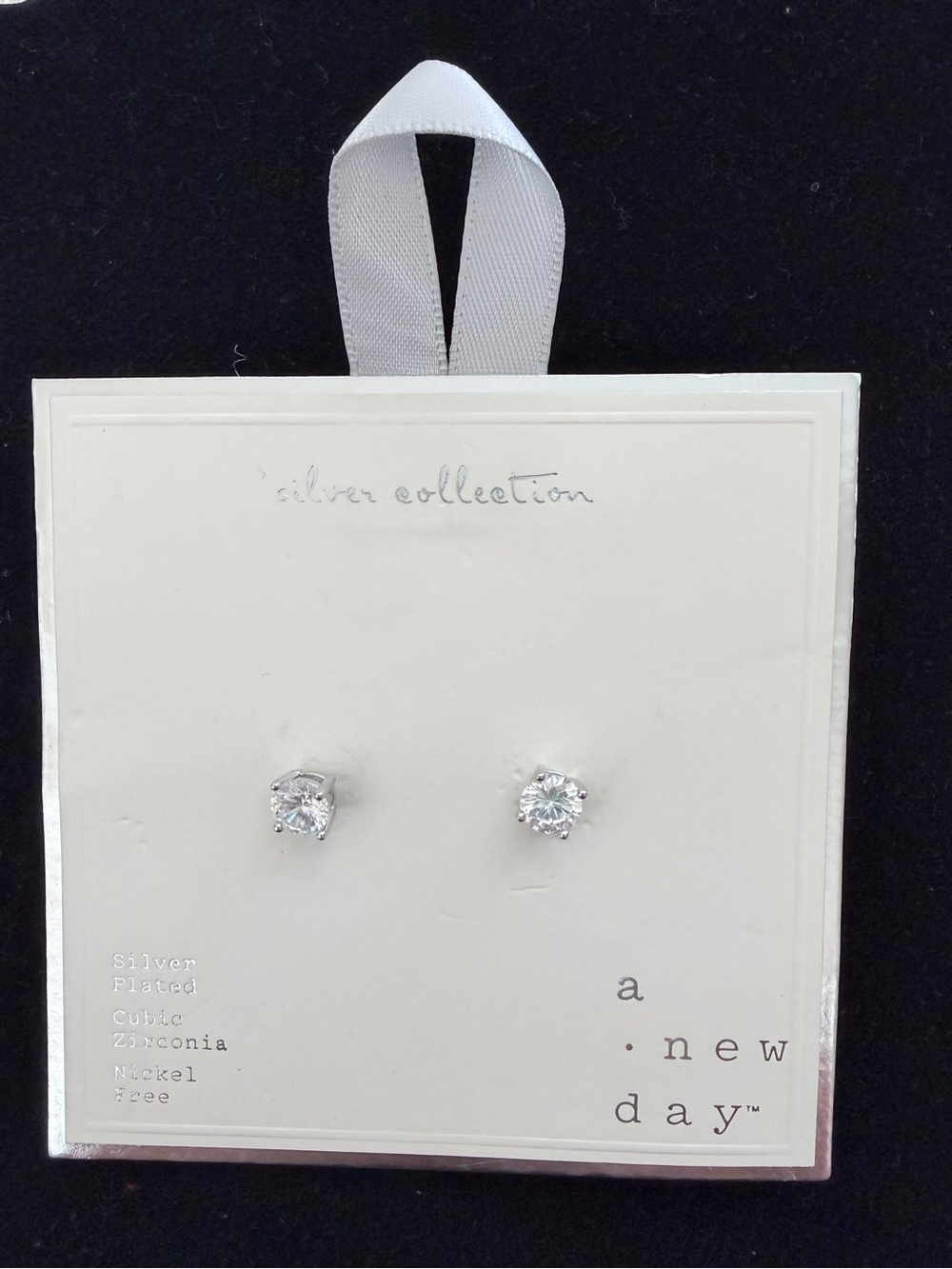 a new day Silver plated Cubic Zirconia nickel free Stud Earrings